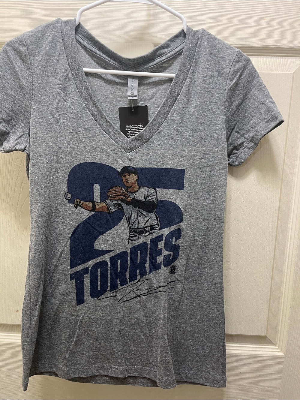 Next Level Apparel Gray V-Neck 'Torres 25' Navy Graphic Tee M